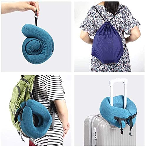 Adwnjsw Neck Pillow Sleep Kit - 100% Memory Foam Travel Pillow, Compact Carry Bag, U-Shaped Airplane Car Flight Pillow, Breathable and Comfortable 360-Degree Head Support (Color : Blue) (Brown) — view 2