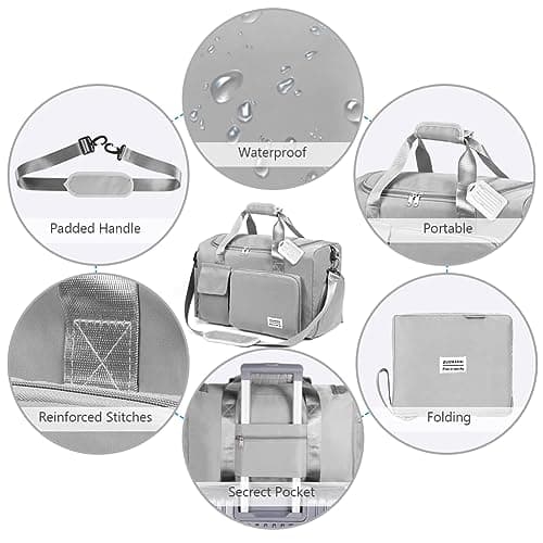 Flintronic Foldable Gym Duffel Bag - Lightweight Travel Overnight Weekend Holdall with Wet/Dry Separation - Grey — view 5