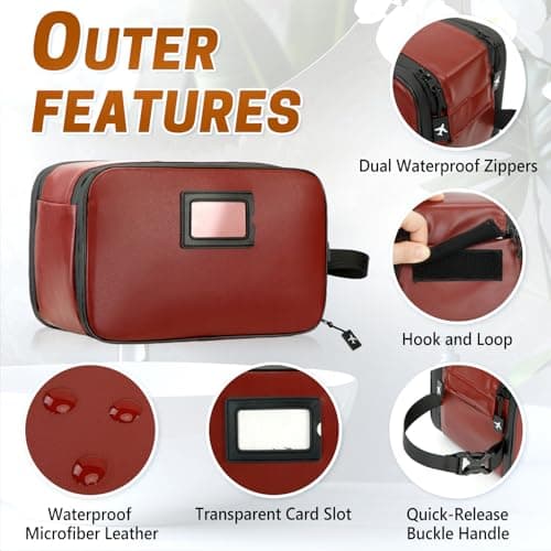 SWISSELITE Leather Toiletry Bag for Men, Water Resistant Dopp Kit for Toiletries Accessories with Wet/Dry Separation, Travel Essentials Shaving Bag Bathroom Organizer for Travel Gym Dorm (Red Wine, L) — view 5