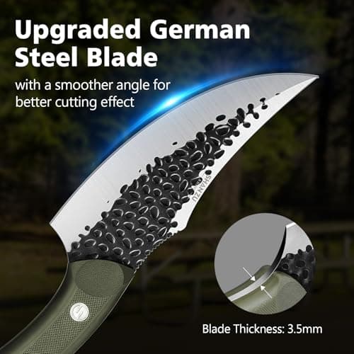 SHAN ZU Chef's Knife Hand Forged Kitchen Knives with Leather Sheath High Carbon Steel Cooking Knife Boning Knife and Full Tang G10 Waterproof Handle, Professional for Home, Camping, BBQ - Green — view 3
