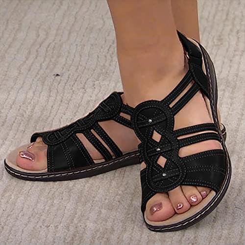 VPQILH Women Wedge Sandals, Orthopedic Open Toe Sliders Ladies Faux Leather Sandals Summer Buckle Ankle Strap Shoes Breathable Lightweight Sandal — view 2