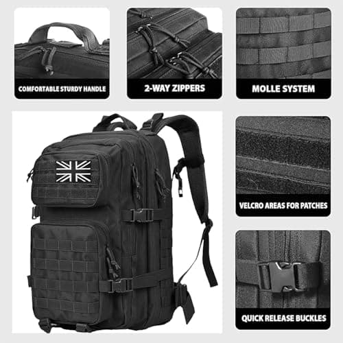 45L Military Tactical Backpack, MOLLE Assault Pack for Hiking Camping Black — view 4