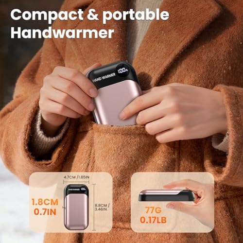 Hand Warmers, 2 Pack Magnetic Electric Handwarmer, 6000mAh USB Hand Warmers Rechargeable, 4 Heat Settings, LED Digital Display, Suitable for Outdoor Indoor - Hunt, Camp, Golf or Gift Giving, Pink — view 5