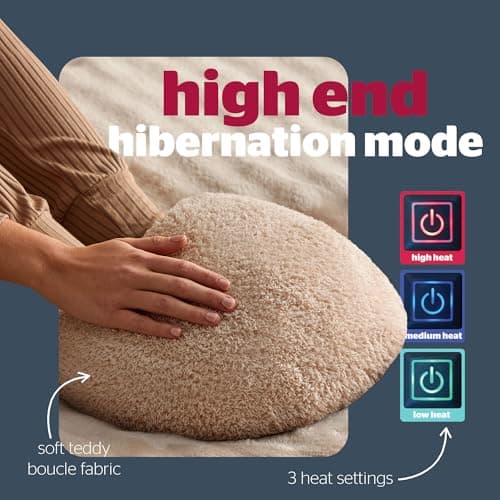 Silentnight Cosy Cuddles USB Heated Foot Warmer - Super Soft Teddy Boucle for Snuggly & Warm Feet - 3 Heat Settings Soothes Aches and Pains - Portable for Home, Camping & Traveling - Washable, Natural — view 4