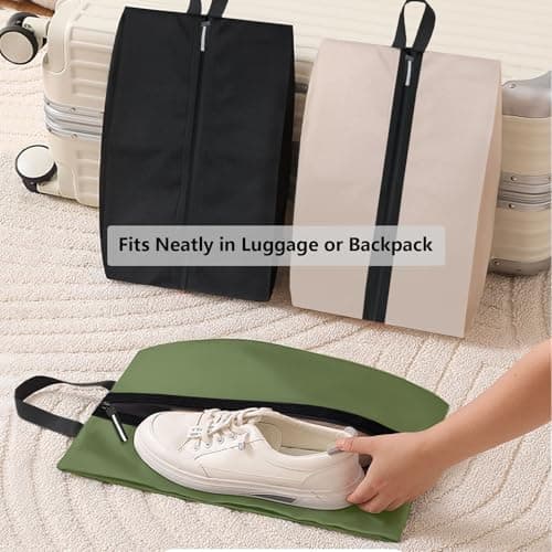 Shoe Bags for Travel, Waterproof Oxford Fabric, Zippered Shoe Storage Organiser with Handle, Lightweight Dustproof Shoe Pouch for Trainers, Gym, 16.5 x 9.8 Inches (Shoe Bag Dark Green-2 Pack) — view 6