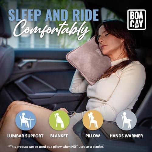 BOACAY Soft & Warm Travel Blanket for Aeroplane & Car - Essential for Long Flights for Women, Men, Children - Compact Pillow with Luggage Sleeve & Backpack Clip — view 6