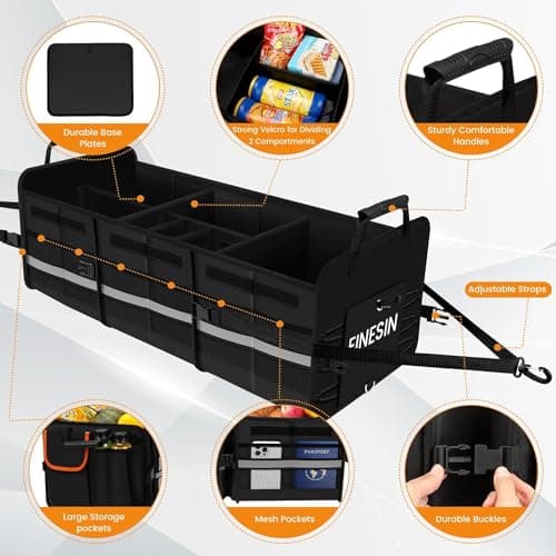 Einesin Car Boot Organiser with Cooler Bag, Extra Large Premium Expandable Compartments, Foldable Car Organiser, Trunk Organiser for Most Vehicles & Indoor (82x36x30cm) — view 5