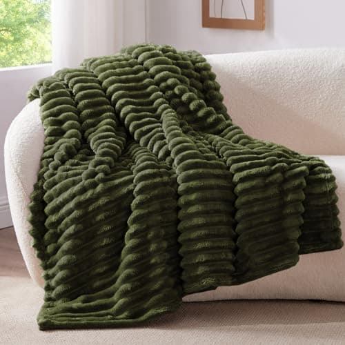 BEDELITE Fluffy Fleece Blanket Cosy Soft Throw, 127x152 cm, Olive Green