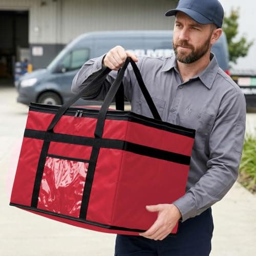 70L Insulated Thermal Bag for Food Delivery – Extra Large Cooler Bag, Heavy Duty Foldable Cool Bag for Grocery Shopping, Picnic & Commercial Use (1, Red-70l) — view 6