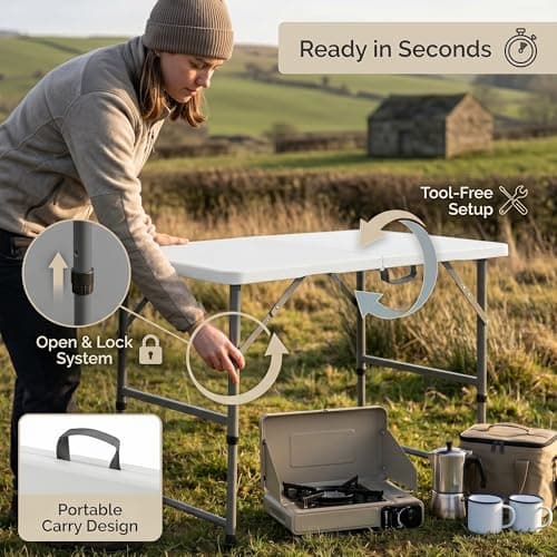 HomlyPro Heavy Duty 4FT Folding Table 120x60cm, White, Plastic Folding Desk Portable as Camping Table, Picnic, BBQ, Garden Outdoor and Indoor Utility Surface — view 5
