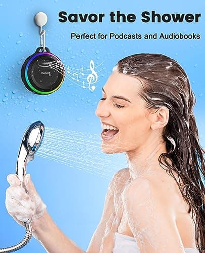 Kunodi Bluetooth Shower Speaker with IPX7 Waterproof, Portable wireless speaker with Dynamic Lights, 5W Clear Sound, True Wireless Stereo, Clip Portable for Pool Beach Boat Kayak Float Golf — view 3