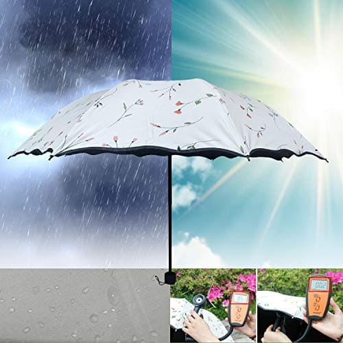 Maibar Sun Umbrella for Women UPF 50 UV Umbrella spf 50 Compact Lightweight Mini Umbrellas Flower (Beige) — view 2