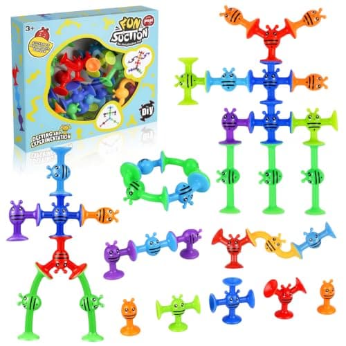 AUAUY 38 Pcs Sucker Toys for Desktop Decor, 8-Color Suction Cup Travel Toys