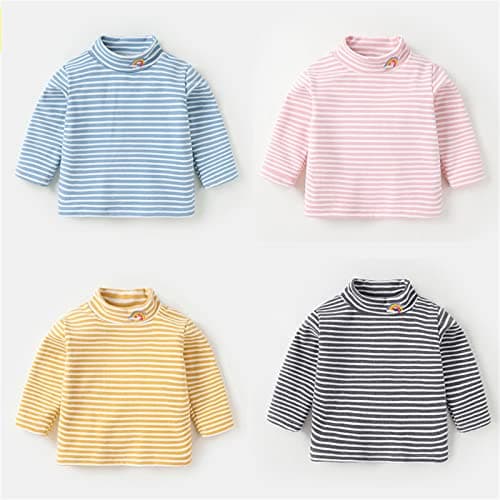 Toddler Baby Girls Boys Striped Long Sleeve Mock Turtleneck Cotton T-Shirt Fall Winter Thermal Underwear for Kids Cute Basic Cotton Pullover Clothes (Pink, 6-12 Months) — view 4
