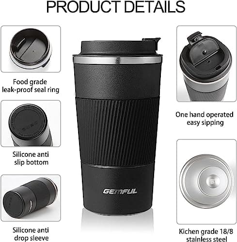 GEMFUL 510ml Thermal Coffee Cup Insulated Stainless Steel Travel Tumbler — view 4