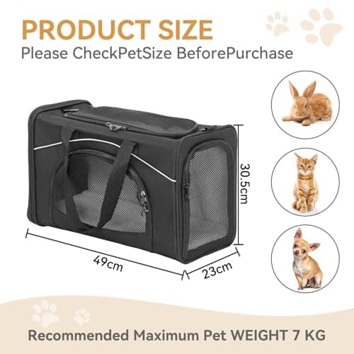 Petsfit Cat Carrier Airline Approved ，Large Cat Carrier,Foldable Cat Carriers Medium Two-Way Placement on Plane for Cats and Small Dogs, Black — view 4