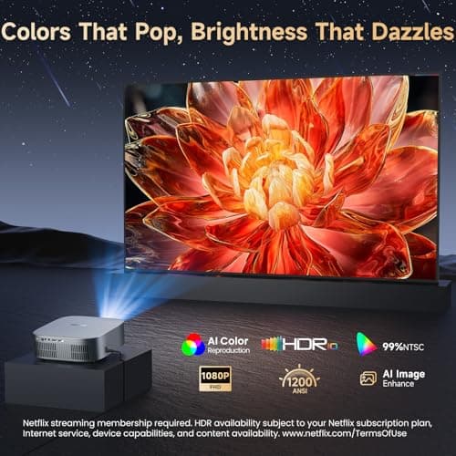 4K Short Throw Projector, 1200 ANSI Smart KOGATA Projectors Compatible with Netflix & Dolby Audio, Auto Focus & Keystone, HDR10, WiFi Bluetooth Portable Outdoor/Home Cinema Projector — view 5