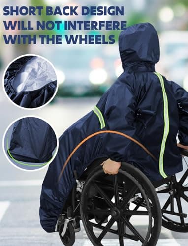 ANYOO Waterproof Wheelchair Poncho Cover with Sleeves, Lightweight Rain Poncho Cape Shield with Elastics Provide Dry Protection for Wheelchairs, Unisex, Dark Blue, One Size — view 6