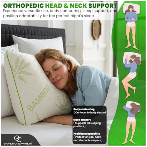 GC GAVENO CAVAILIA Orthopaedic Bamboo Pillow Memory Foam - 4 Pack, 48x74 cm - Hypoallergenic & Antibacterial - Firm Neck & Shoulder Support - Luxury Bed Pillows for Hotel Quality, White — view 4