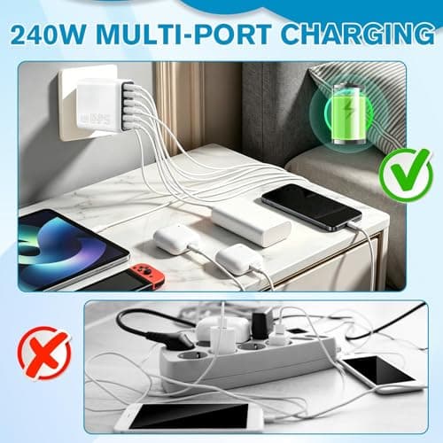 240W USB C Charging Station, 6-Port Multi USB Charger Plug for iOS Android — view 6