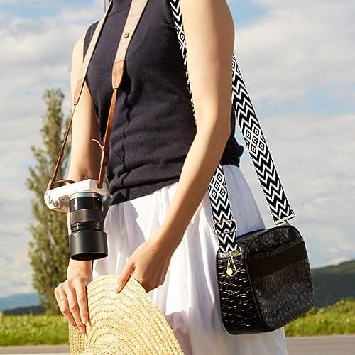 CENBEN 2PCS Bag Straps for Handbags, Crossbody Bag Strap with Metal Swivel Hooks, Adjustable Replacement Shoulder Strap Wide Handbag Straps for Crossbody Bag, Luggage, Laptop and Duffle(Black & Beige) — view 6