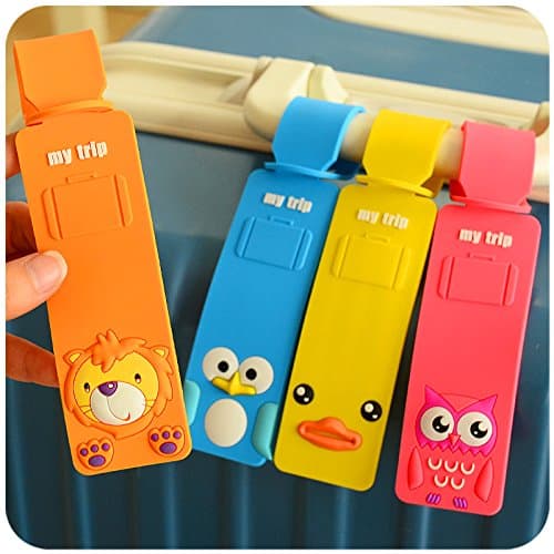 Happy Star® Cute Animals Luggage Tags Kids Holiday Suitcase Labels Boys Girls Travel Bag Identity for Children (Duck on Yellow tag) — view 2