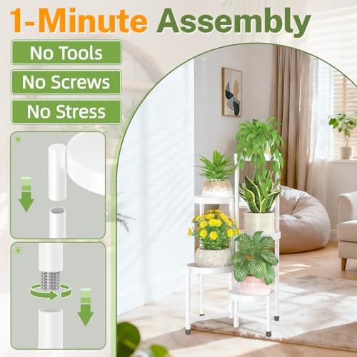 iDavosic.ly Plant Stand Indoor Outdoor, 5 Tier Metal Corner Shelf, White — view 2