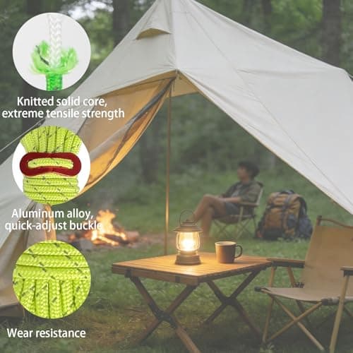 Guy Ropes, Tent Guy Ropes and Lines, 10 Pieces of Nylon with Fluorescent Green Colour, Camping Rope and Guide 4mm Diameter and 4 Metre Length Per Rope, Nylon Cord for Outdoor Use — view 3