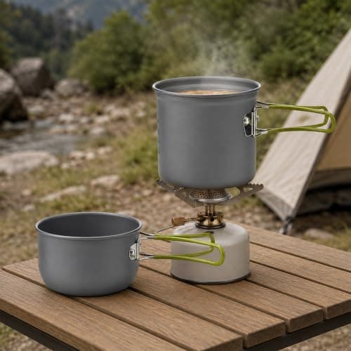 FERNVALE Camping Cookware Set with Folding Handles, Compact Pot and Pan for Hiking — view 3