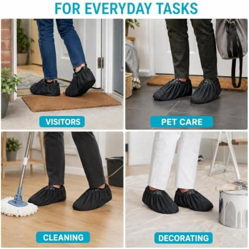 quyueug 4 Pack Waterproof Shoe Covers, Reusable Non-Slip Overshoes, Black — view 6