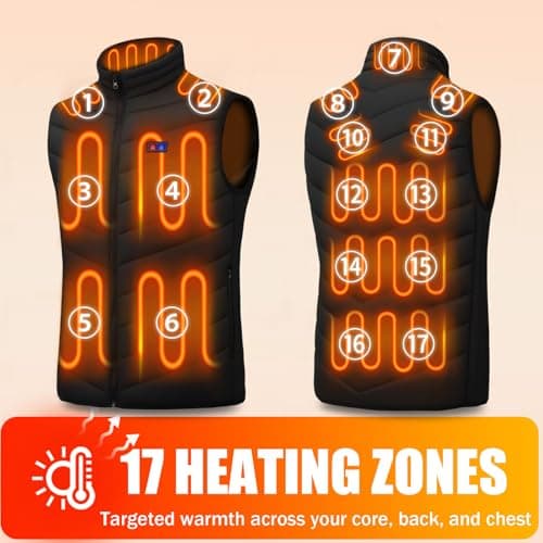 Heated Vest for Women and Men, Heating Vest with 17 Heating Zones & 3 Adjustable Temperature, Electric USB Rechargeable Winter Thermal Vest Warm for Outdoor Camping Riding Hiking(Battery Not Included) — view 3