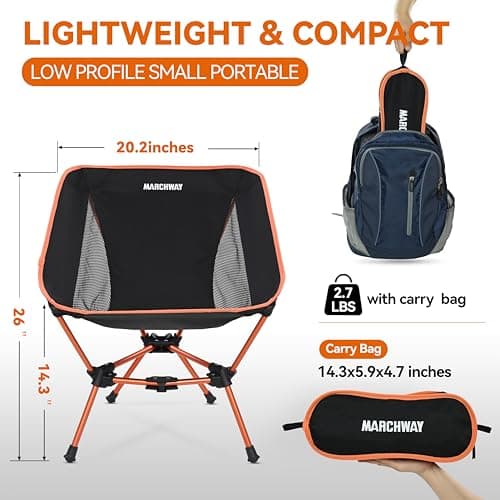 MARCHWAY Lightweight Folding Camping Chair, Portable Foldable Compact for Outdoor Camp, Travel, Beach, Picnic, Festival, Hiking, Backpacking, Supports 330Lbs (Orange) — view 3
