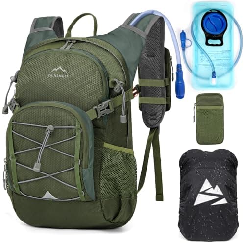 RAINSMORE Hydration Backpack with 2L Hydration Bladder Lightweight Insulated 18L Hiking Backpack with Rain Cover for Men Women Water Backpack for Running Cycling Biking Climbing