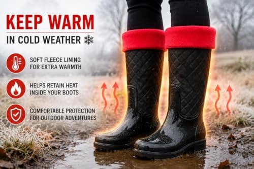 Womens Fleece Welly Socks Thermal Wellington Boot Liners Size 4-7 (Red) — view 4