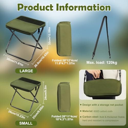 nnOuOnn Portable Foldable Backpack Stool for Camping, Small Folding Chair for adults, Lightweight Mini Pocket Fold Up Telescopic Stools for Fishing Travel Hiking Garden (Green, Large) — view 2