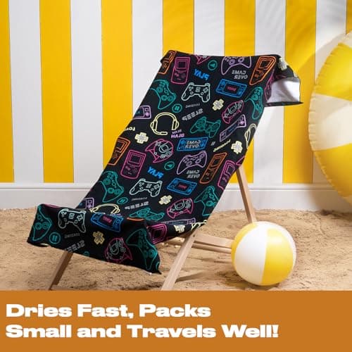 Dreamscene Swimming Towels for Kids Gaming, Microfibre Beach Towels for Adults Kids Gym Pool Beach Holiday Essentials Super Soft Quick Dry Towel, Black - 71cm x 152cm — view 3