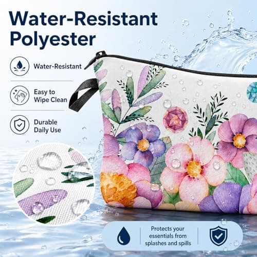 FAVORTALK Cosmetic Bags Floral Toiletry Bags Portable Make Up Bags for Women Girls Wash Bags with Zipper Waterproof Travel Makeup Pouch B0906 — view 6