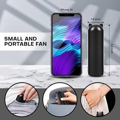 OHLGT Mini Handheld Fan, 3 Speeds Rechargeable Quiet [9-15 Working Hours], Portable USB Small Pocket Personal Fan With Power Bank for Travel, Outdoor or Indoor - All Black — view 5