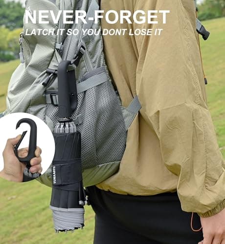 Compact Inverted Umbrella with Never Forget Carabiner Handle - Travel Umbrella Windproof Strong, Automatic Umbrellas for wind rain, Auto Open Close, 10 Rib Durable Frame for Women Men (UV Black) — view 2