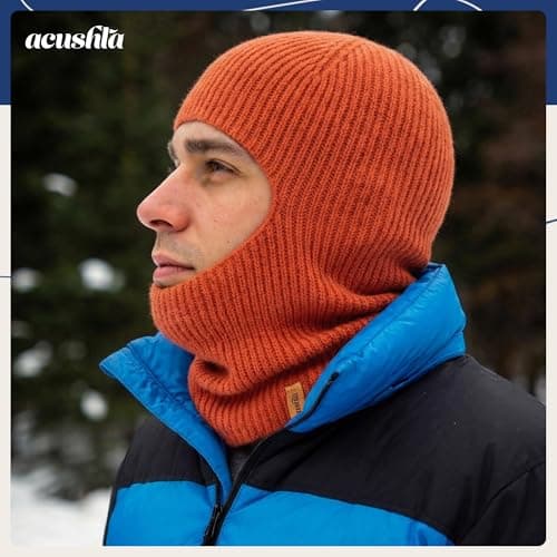 ACUSHLA 100% Merino Wool Balaclava, Thermal Winter Ski Mask Unisex, Orange — view 2