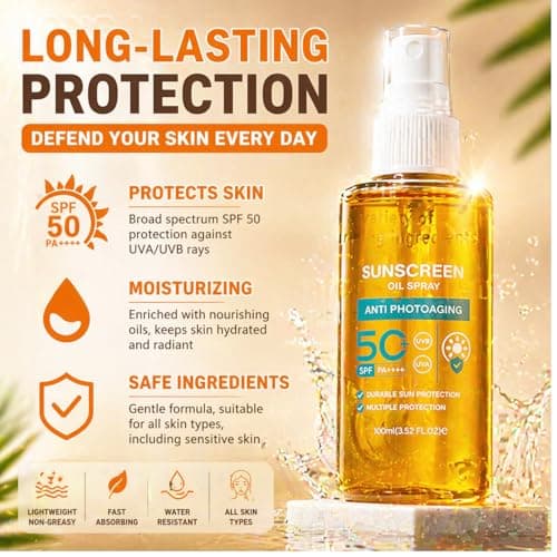 Sunscreen Oil Body Sunscreen Spray Spf 50 Hydration Glow Mist Lightweight Spf Body Oil,Refreshing Spray,No White Residue,Suitable for Face & Body All Skin Types,100ml — view 5