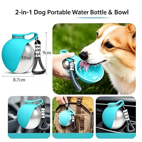 ZFFAFUR Foldable 2 in 1 Portable Dog Water Bottle – Stainless Steel Bottle with Silicone Bowl for Walks & Hiking, Leak-Proof Travel Pet Water Dispenser for Small Dogs (Pink) — view 3