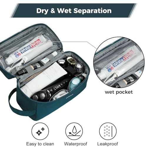 ECOHUB Water-Resistant Travel Toiletry Bag, Recycled Wet and Dry Separation Wash Bag, Dopp Kit Shaving Bag, Wide-Open Zipper Pouch Travel Toiletries Bag for Men, Patent Pending, Bluegreen — view 3