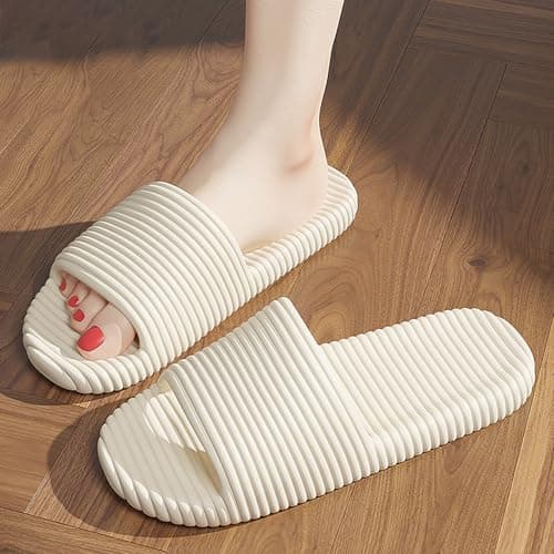 Lightweight Quick-Dry Shower Slippers for Women and Men, Slip-On Indoor Outdoor Slides with Soft EVA Sole, Open Toe Pool Sandals for Home Beach Gym Travel (White, 4.5) — view 2