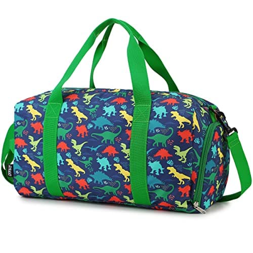 Kids Travel Duffel Bag Boys,19L Sport Bag with Wet-Dry Shoe Pocket,Dinosaur
