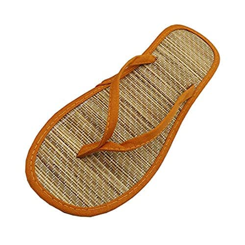 Flip Flops Bamboo Women's Slippers Toe Separator Summer Mules Flower Sandals Flat Comfortable Non-Slip Silent Bamboo Rattan Flop Slippers, Black, EU 41, orange, 6 UK