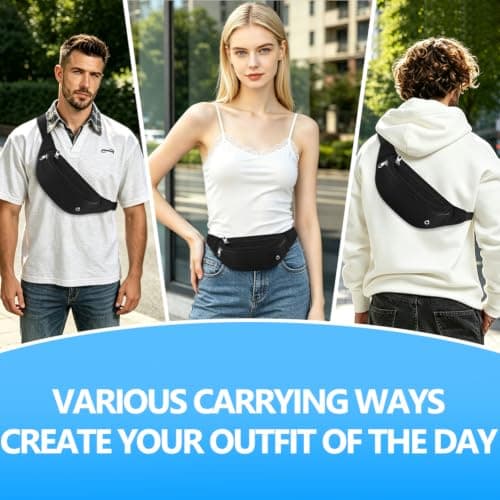 HOTUT Bum Bag for Ladies Women Men, with Headphone Jack & 3 Zipper Pockets — view 6