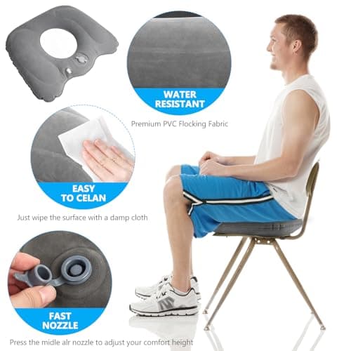 Inflatable Donut Pillow Seat Cushions, Hemorrhoid Cushion, Inflatable Cushions to Sit On, Ring Donut Cushion for Coccyx Pain Bed Sores Office Workers Drivers Pregnancy Travel Sitting,with Pump(Grey) — view 4