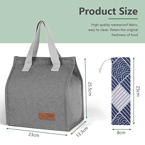 Vicloon Lunch Bags for Women Men, Portable Lunch Box Bag, Insulated Cooler Bag Thermal Leak-Proof Lunch Organizer, Thermal Cooler Bag for Work Outdoor School Travel (Grey) — view 2