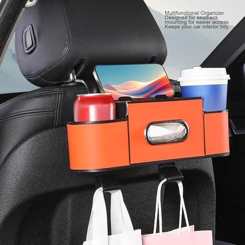 Vikye Universal Car Seat Headrest Organizer with Hooks and Tissue Dispenser for Family Travel and Road Trips (Vibrant Orange) — view 4